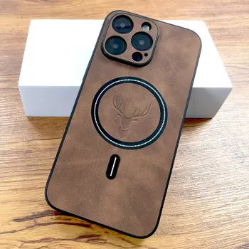 Luxusní PU kožené pouzdro s motivem jelena pro iPhone 17 Air 16 15 14 13 12 11 Pro Max Plus 16E 15Pro 14Pro 13Pro MagSafe bezdrátové nabíjení 8 nejlepší prodej Kryt baterie Zoom F1 - №6