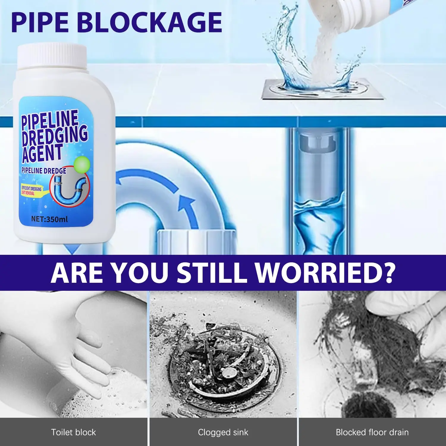 Pipeline Dredging Agent, Drain Clog Remover Agent Powerful Quick Cleaning Drain Toilet Cleaner Tool for Kitchen Sink and Toilet