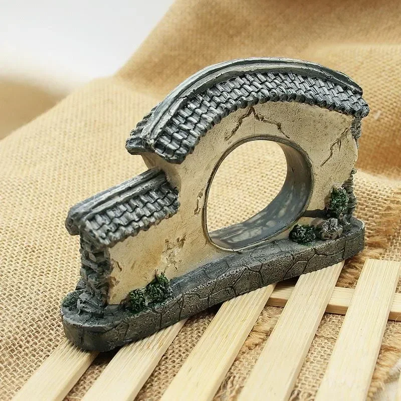 15cm Chinese Style Yard Fish Door Tank Ornament Aquarium Decoration Stones Shrimp Rock Cave Decoration Fish Hiding Toys