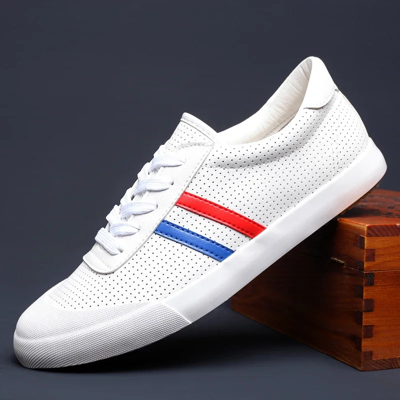 2024 Summer Men\'s Casual Shoes Breathable Trend Pu Leather Men Wear-Resistant Designer Sneakers British Wild Simple Flats