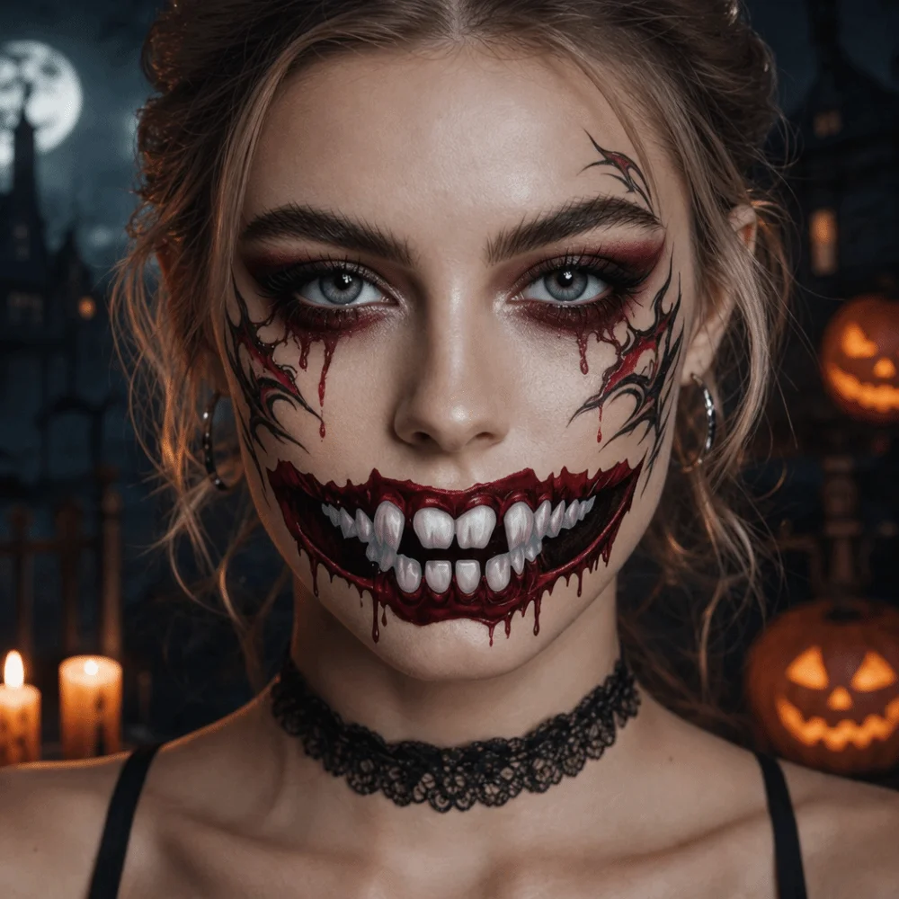 Durable DIY Big Mouth Tattoo Sticker Fake Waterproof Halloween Tattoo Sticker Funny Creative Realistic Mouth Stickers Gift