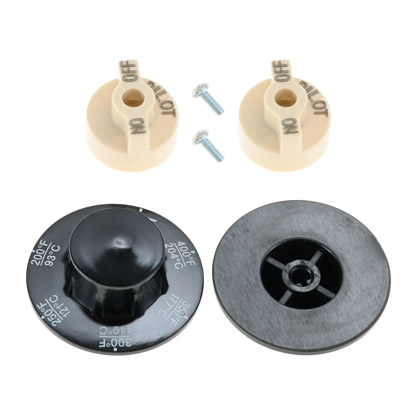 4Pcs/set For Fryers, Range, Braising Temperature Control Valve Pilot Dial Knob with Screw and 200-400°F Thermostat Dial Knob