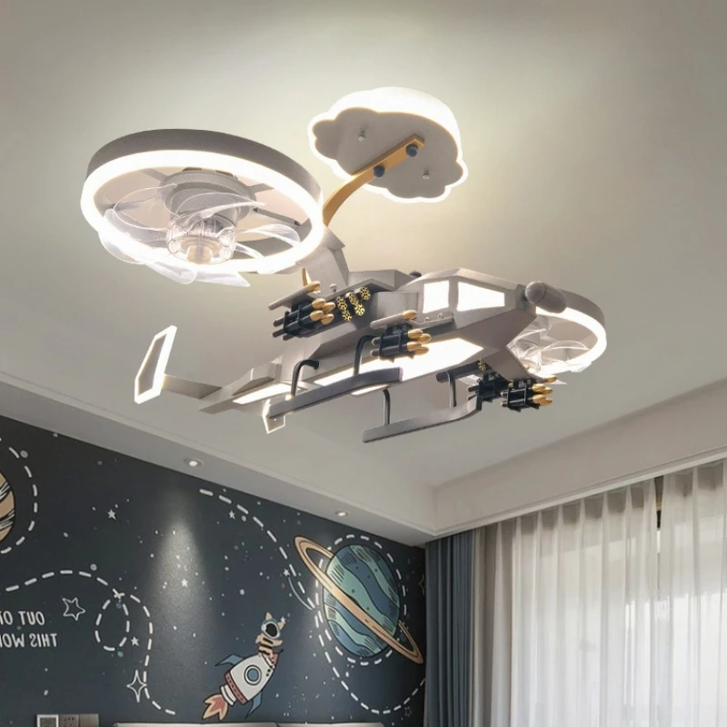 Kids Plane Ceiling Fan With Lights For Bedroom Study Kindergarten Children's Room Decoration Led Lighting Lustre Chandelier Lamp