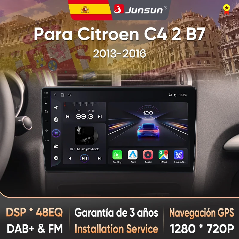 Autoradio Junsun Radio Voz AI pour Citroen C4 2 B7 2013-2016, CarPlay sans fil, Android Auto, autoradio 2DIN avec Bluetooth, DAB+, GPS, RDS