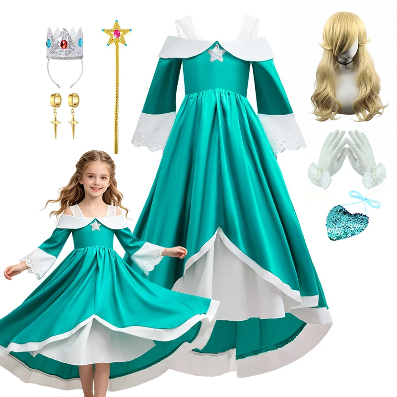 Girls Princess Rosalina Clothes Set Inspired Game Themed Costume Dress For Halloween Birthday Party Cosplay Role Play