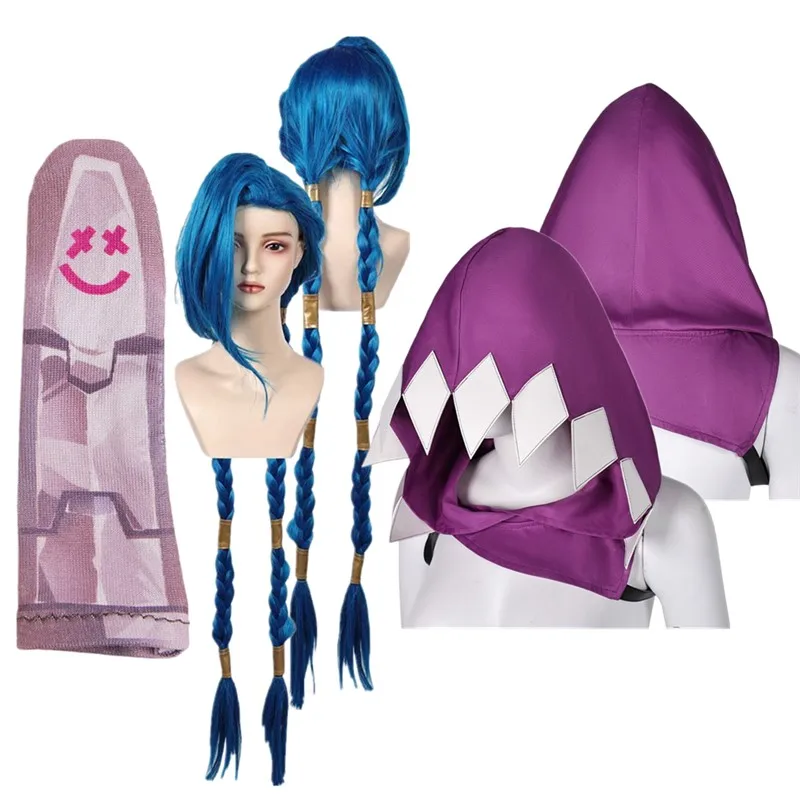

Jinx Cosplay Hat Wig Women Fantasy Cap LOL Arcane Roleplay Finger Covers Costume Accessories Halloween Carnival Headwear Prop