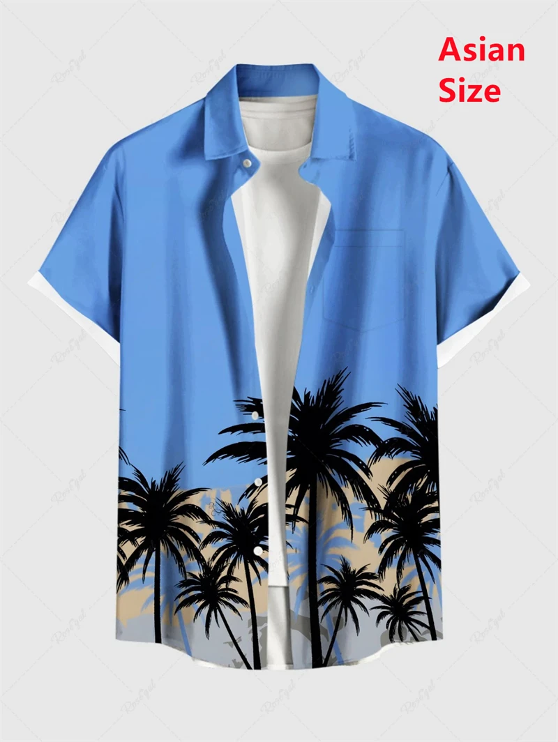 الصيف الرجال شجرة جوز الهند قمصان قصيرة الأكمام بلايز عادية قمصان هاواي ترتيب الأسرة قميص غير رسمي زر حتى القمصان للرجال الملابس