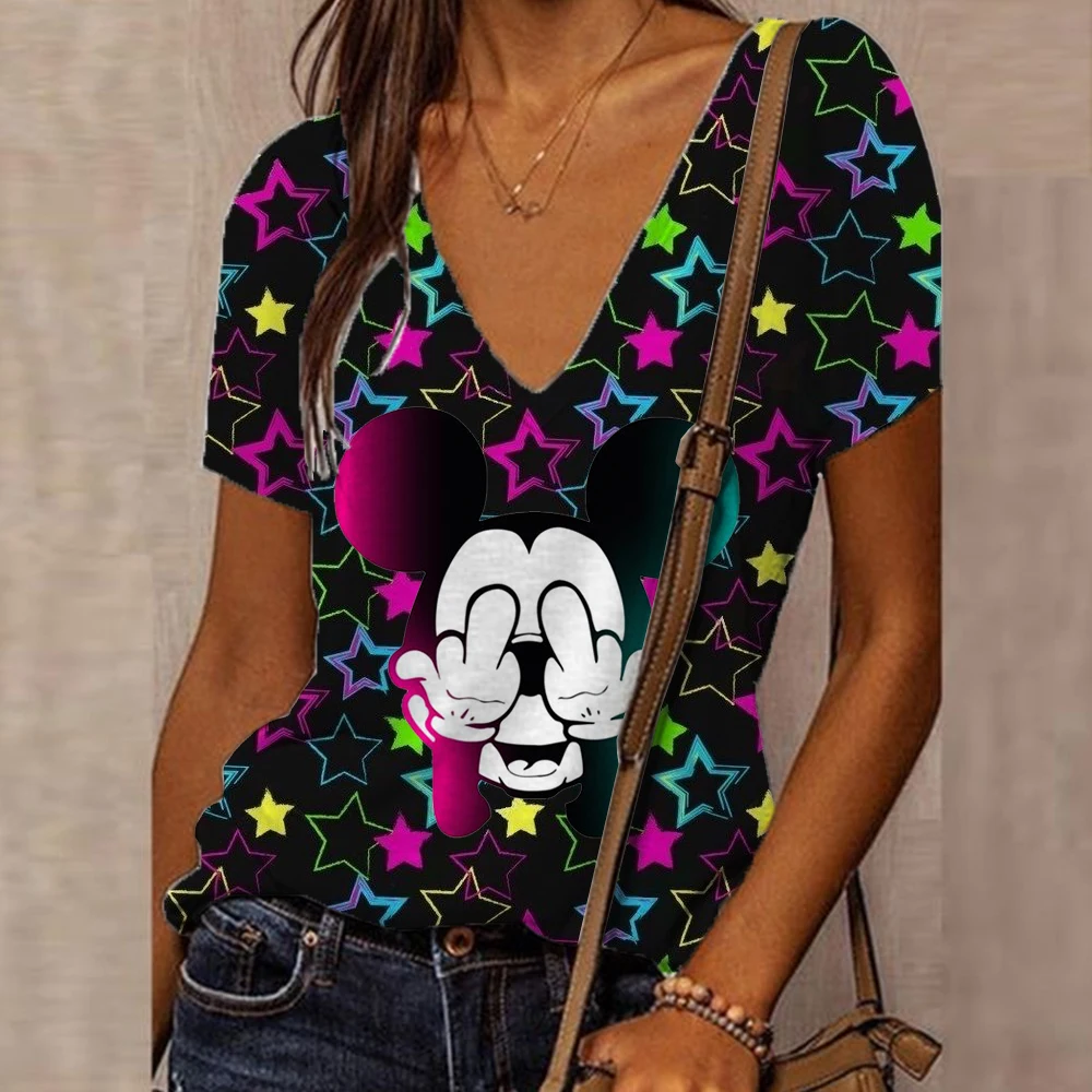 

Fashion Womens T-shirt 3D Kawaii Tees Tops 2024 New Harujuku Disney Mickey Mouse Short Sleeve T Shirt Oversized Loose Woman Top
