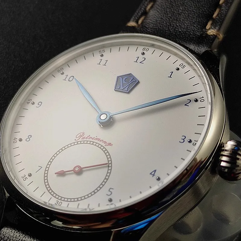 VaKuy ساعة ميكانيكية يدوية المحمصة الأزرق دبوس النورس ST3621 جونز السيف خمر رجال الأعمال مقاوم للماء جلد طبيعي Watc