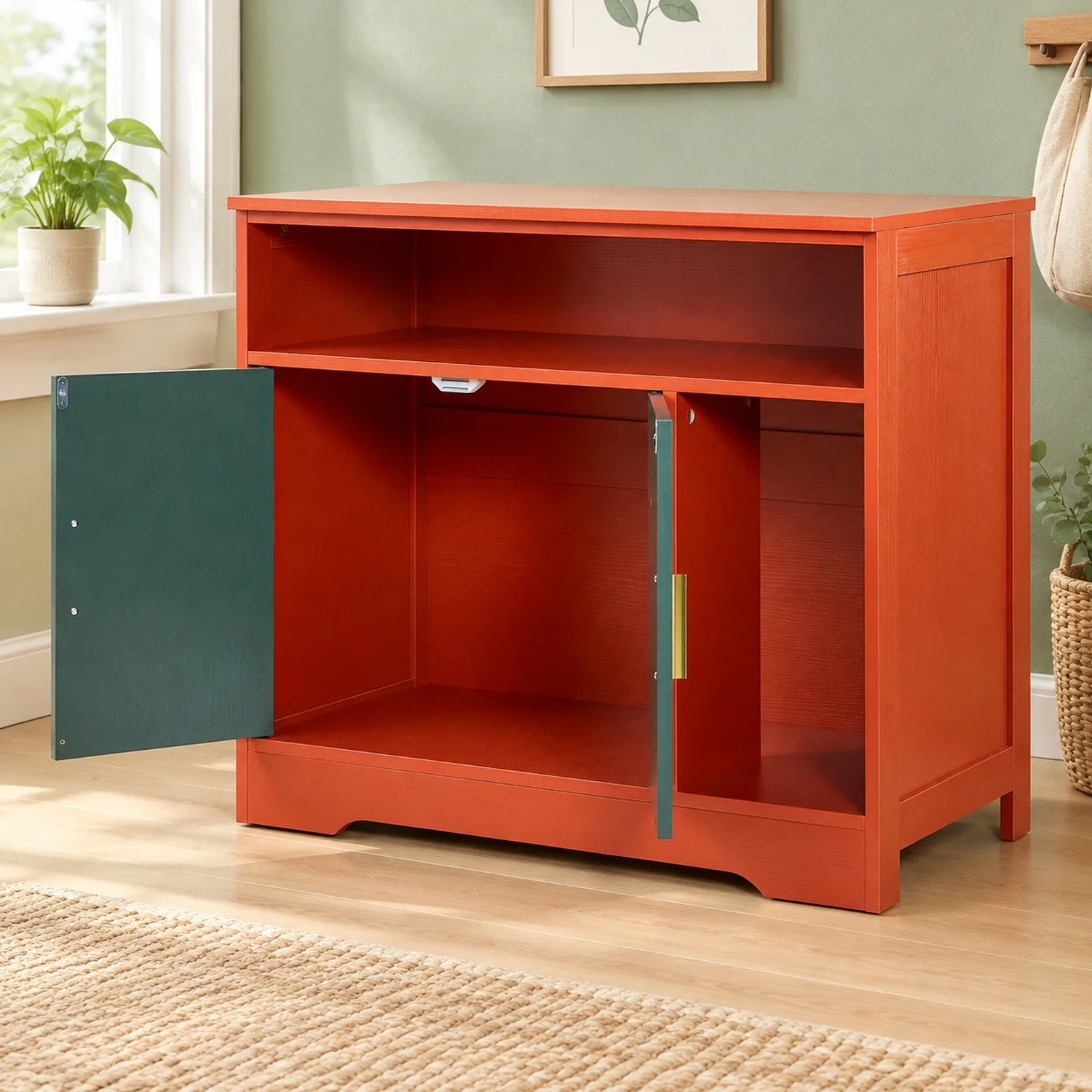 Cat Litter Box Enclosure, 31 in Hidden Cabinet with Shelf & Storage, Modern Style Indoor Washroom, Wooden Kitty House Furniture