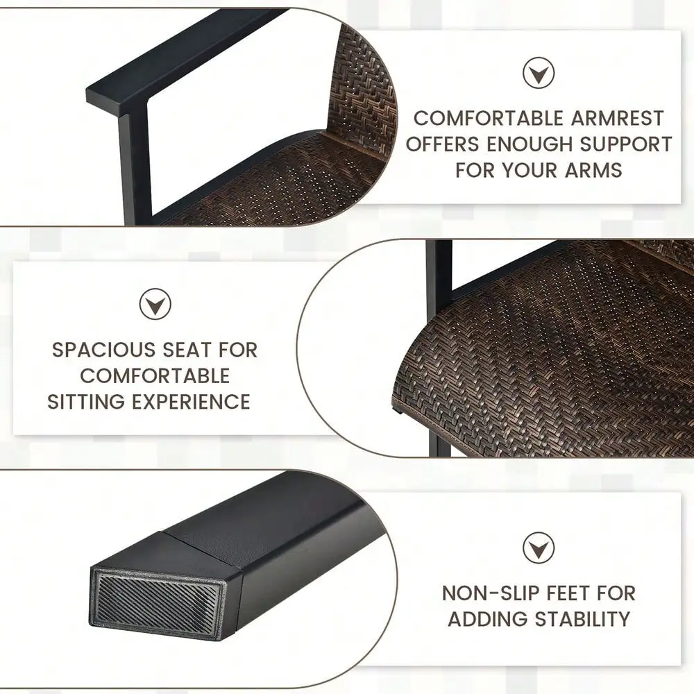 3PCS Rattan Bistro Chair Set Patio Furniture Set W/Table Mix Brown