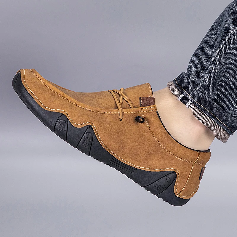 Mocassins artesanais de couro para homens, sapatos leves de direção, tênis casual, tênis original, plus size, luxo