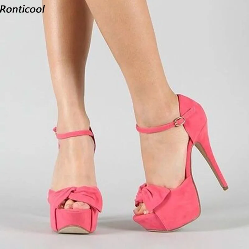 Ronticool Real Photos Women Summer Sandals Sexy Stiletto Heels Peep Toe Pink Party Shoes Ladies US Size 5-20