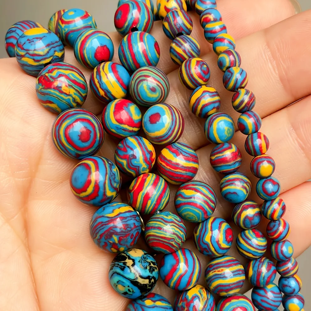 الحجر الطبيعي متعدد الألوان الملكيت الطاووس الخرز لصنع المجوهرات جولة خزر عازل سوار ذاتي الصنع إكسسوارات الخرز والخرز #1