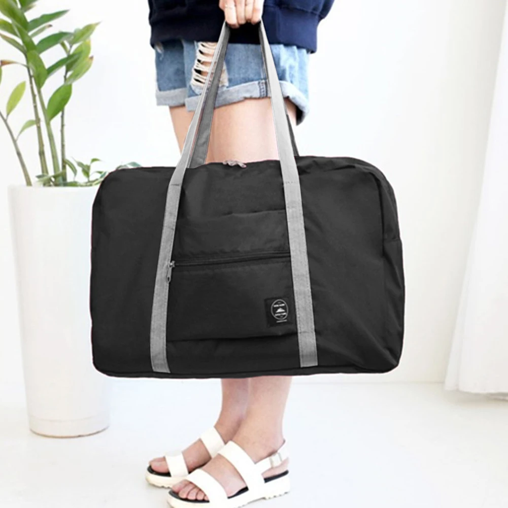 Bolsa de compras de nailon impermeable, bolsa de acabado plegable, grande, de gran capacidad, ligera, de Color sólido, para mujeres y hombres, para exteriores