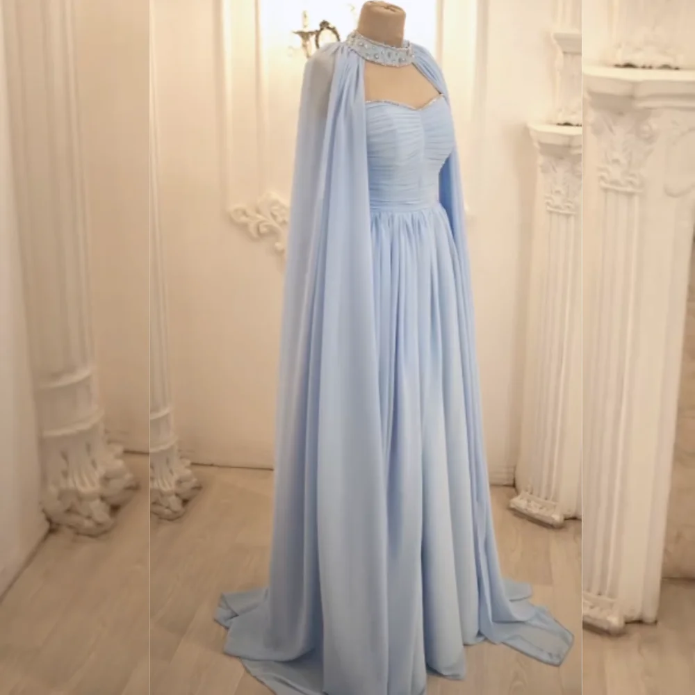 Chiffon-Falten-Quinceanera-Kleid in A-Linie mit hohem Kragen, maßgeschneidertes Anlasskleid, lange Kleider