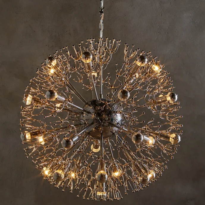 Modern Sleek Dandelion Satellite Chandelier Gleaming Chrome Sphere for Living Room Bedroom Oval Ceiling Hanging Lighting