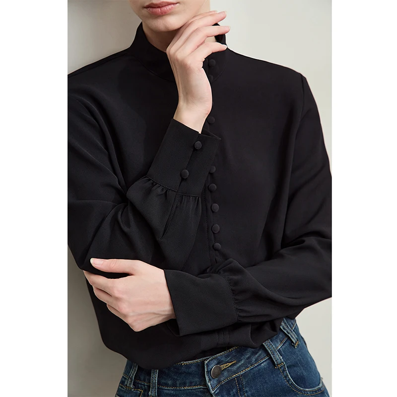 Amii Minimalism Camicetta da donna 2025 Autunno Moda retrò Colletto alla coreana Camicia basic casual in chiffon Manica lunga Top Lady 12443185