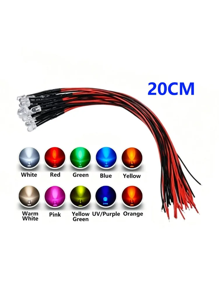 10 szt. Dioda LED 3mm 12V Ciepła Biel Czerwona Zielona Niebieska Żółta Pomarańczowa UV Fioletowa Różowa Z Okablowaniem 5 9 12 V Lampa Emitująca Światło — zdjęcie produktu 2