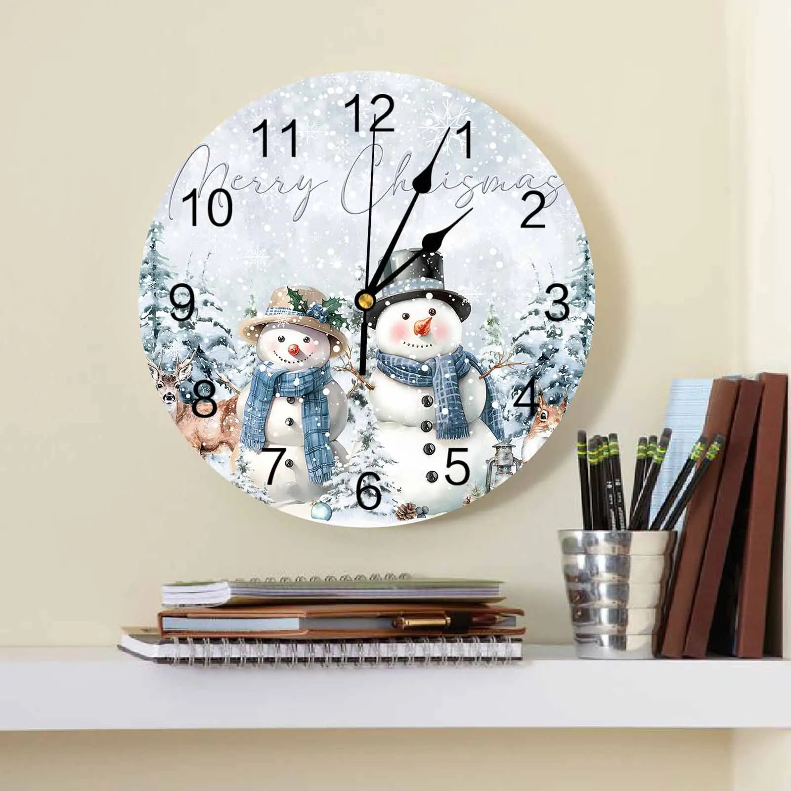 Christmas Snowman Tree Elk Squirrel Wall Clock Large Modern Kitchen Dinning Round Wall Clocks Watches Living Room