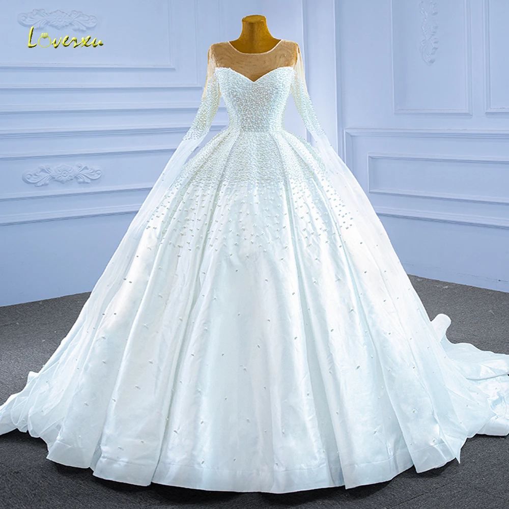 

Loverxu Ball Gown Princess Wedding Dresses 2024 O-Neck Long Sleeve Vestido De Novia Beading Glamorous Matte Satin Robe De Mariee