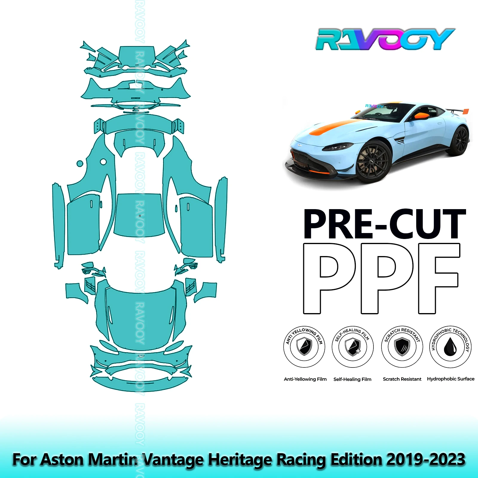 RAVOOY Precut TPU PPF Full Vehicle Clear Bra Stone Guard EU UK For Aston Martin Vantage Heritage Racing Edition 2019-2023