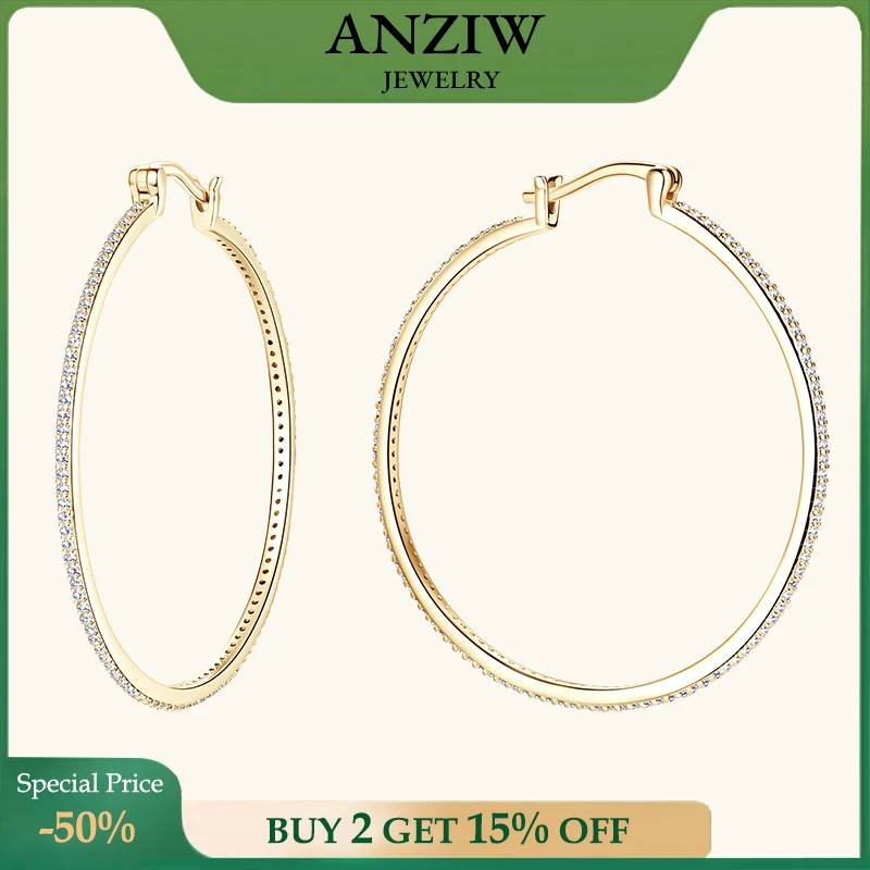 

Anziw Moissanite Earrings for Women 925 Sterling Silver 3cm 4cm Big Circle Large Hoop Earrings Fine Jewelry GRA Certified Gifts