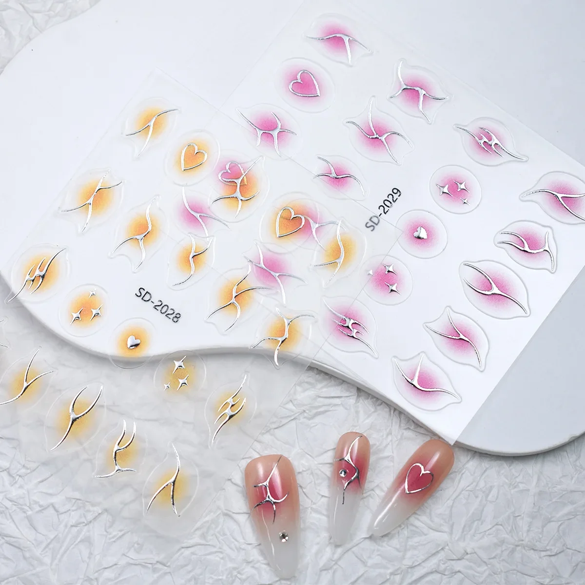 1/6pcs French Gradient Color Nail Sticker 3D Irregular Heart Lines Nail Arts DIY Self-Adhesive Slider Manicure Decals Decoration