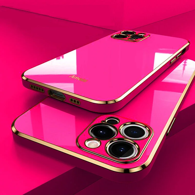 Luxury Silicone Plating Phone Case For IPhone 14 11 12 13 15 Pro Max Mini Plus XR X XS Max Solid Color Soft Cover Coque