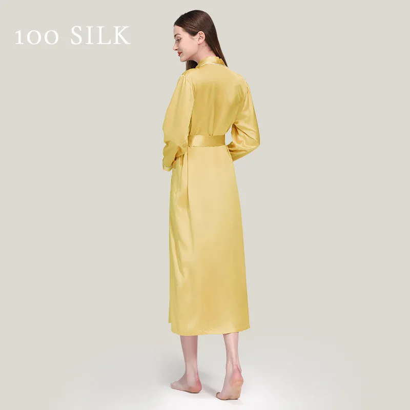 2024 New Silky Sleepwear,Ladies Elegant Nightgown,22 Momme 100%Pure Real Silk Long Robe for Women,Natural Pajamas,P3D047QM