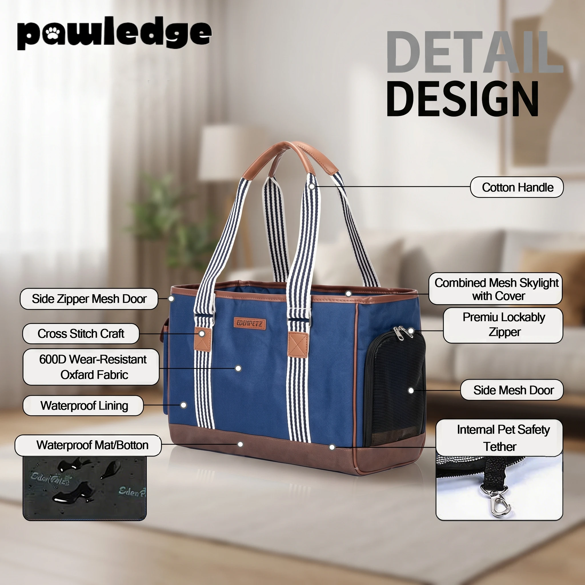 

Premium Pet Carrier Bag Mesh Ventilation Waterproof Travel Backpack Cats Small Dogs Lockable Zipper 600D Oxford Fabric