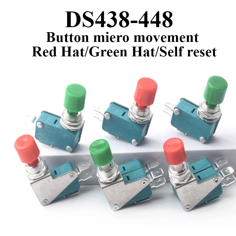

1PCS/5PCS/10PCS Red/green hat DS438-448 since the reset button at micro switch opening 12 mm Feet 4.8/6.3 mm wide Single/double