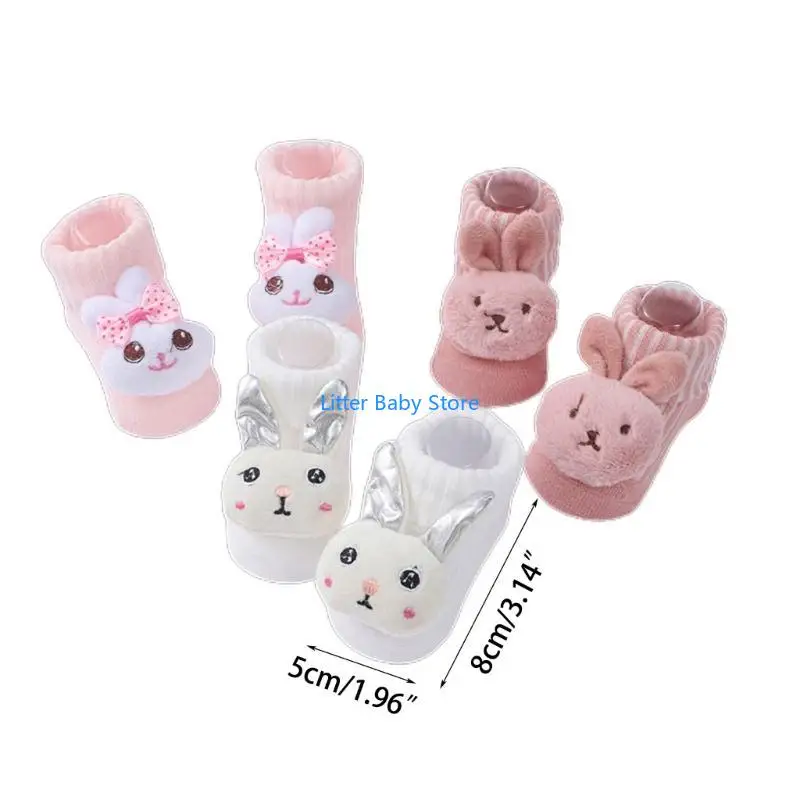 N80C 3 أزواج من جوارب الأطفال السميكة للأطفال الصغار والأولاد والبنات الذين يتعلمون المشي