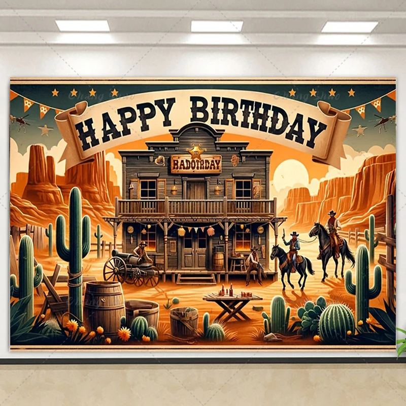 

Western Cowboy Baby Birthday Backdrop Farm Saloon Barn Horse USA Vintage Party Decor Photography Background Kid Photo Studio