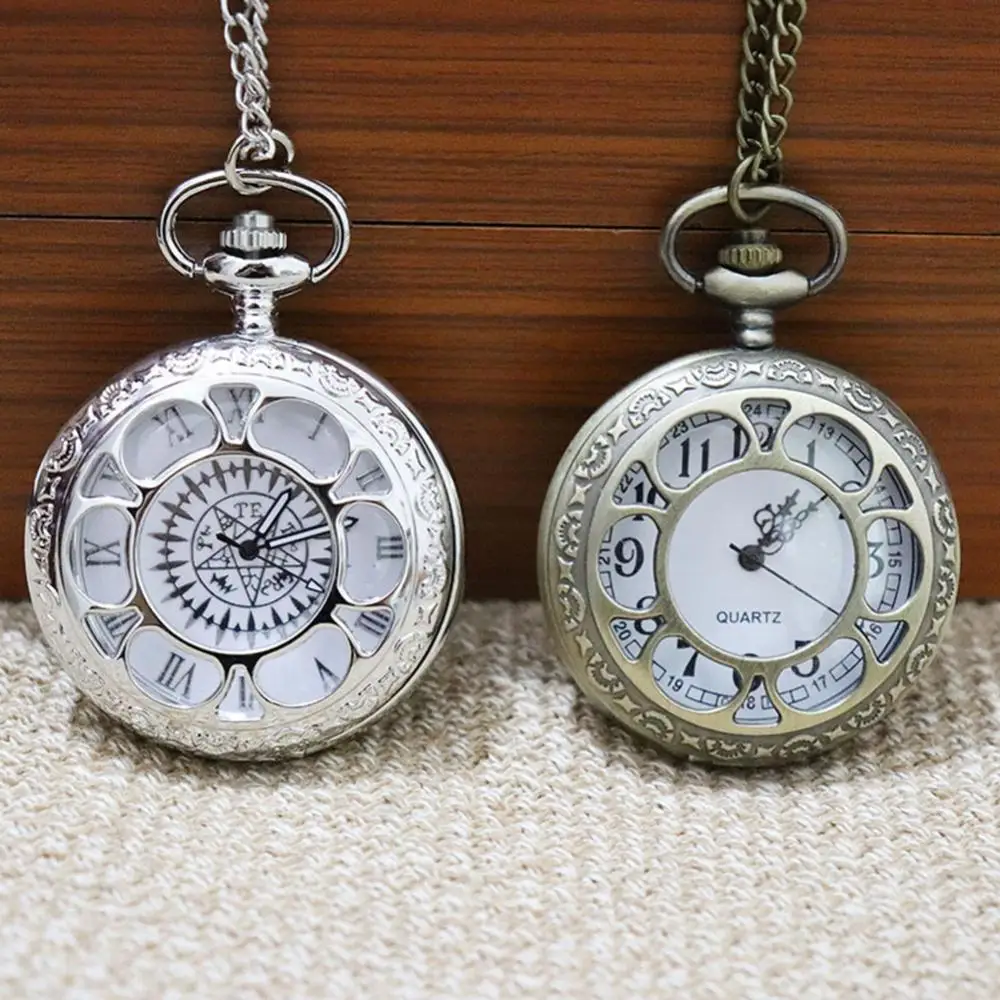 

Pocket Watch Hollow Round Dial Quartz Pocket Watch Unisex Flower Arabic Roman Numerals Chain Quartz Pocket Watch