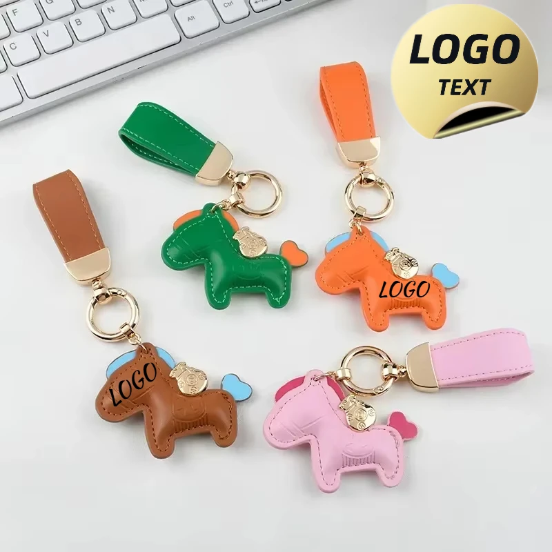 

Laser Customized Logo Keyring Blank Leather Festival Horse Bag Car Key Chain Personalize Holder Company Name Activity Keychain