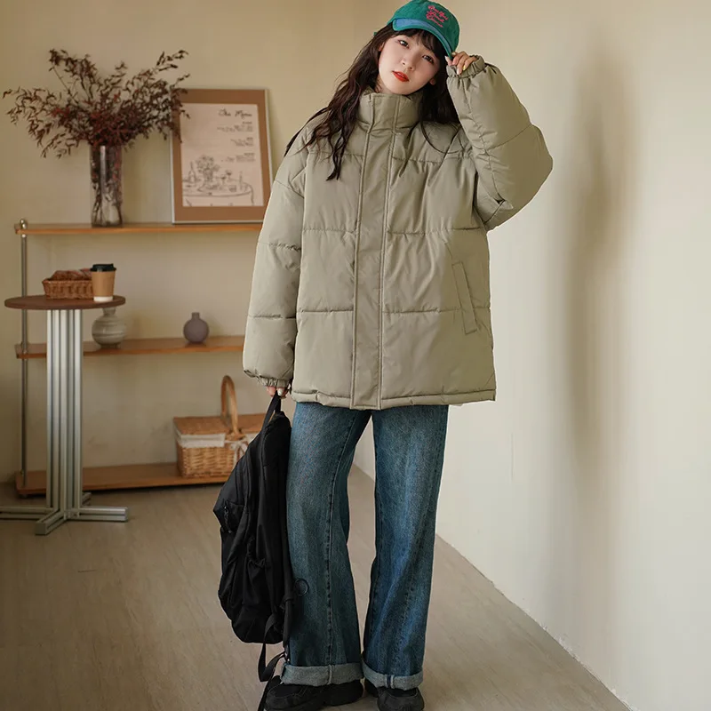 Parkas Women Solid Coats Loose Zipper Jackets Y2k Streetwear Elegant Work Casual Coat Stand Collar Full Sleeve Thick Warm 2026