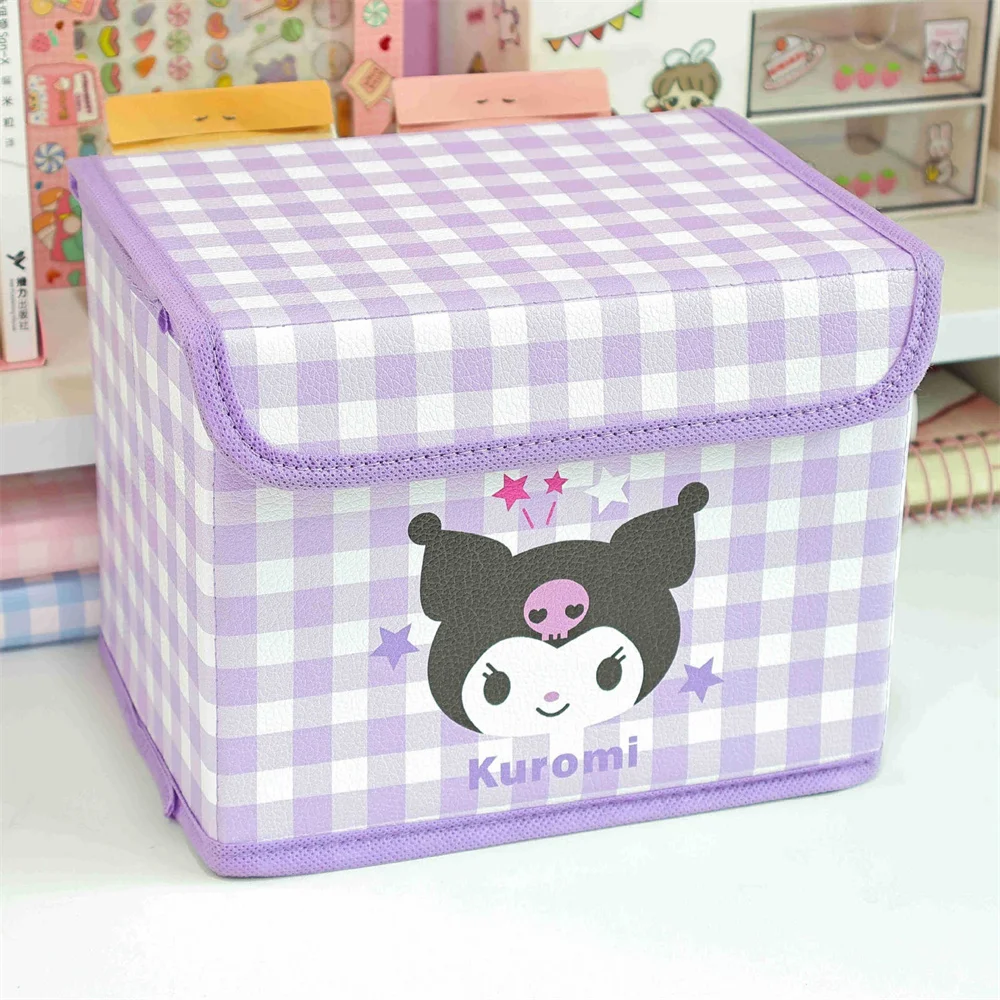 Sanrio Desktop Storage Box Kawaii Cinnamoroll Melody Kuromi Foldable Storage Basket Lid Divided Sorting Boxs Sundry Organizer