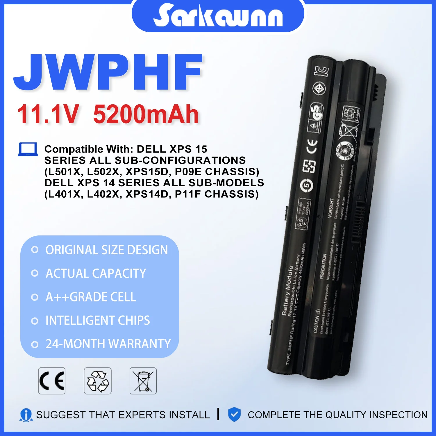 SARKAWNN JWPHF 11.1V 5200mAh XPS15 Laptop Battery For DELL XPS 14 15 17/17 3D XPS14D XPS15D XPS17D XPS L401x