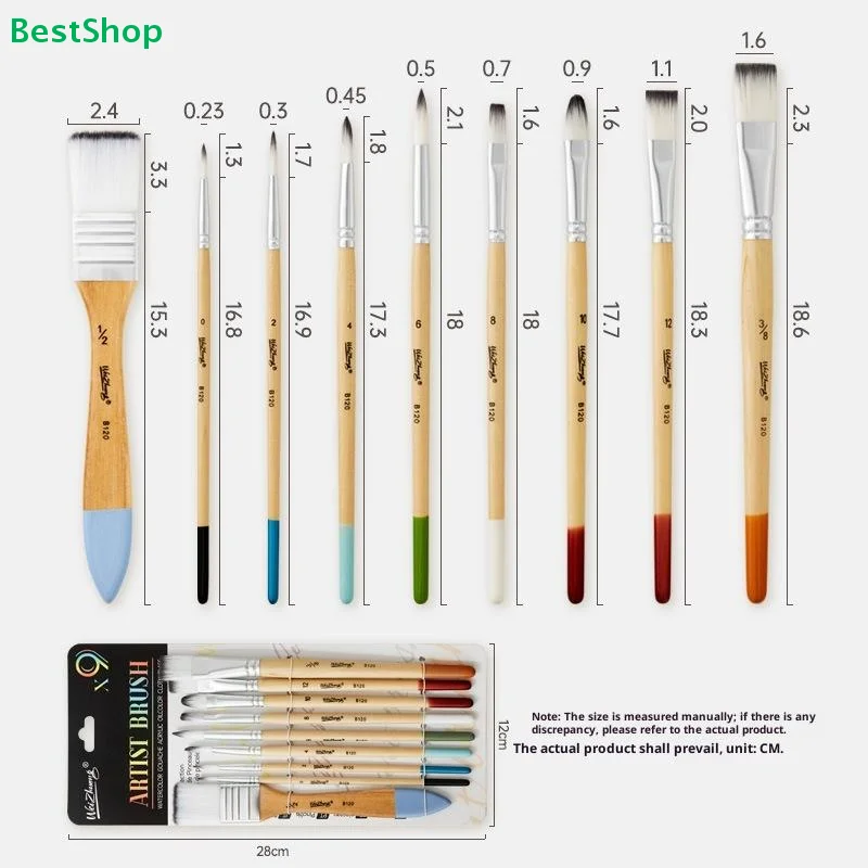 〔R〕9-Piece Artist Paint Brush Set - Assorted Sizes Brushes for Watercolor, Oil & Gouache Painting