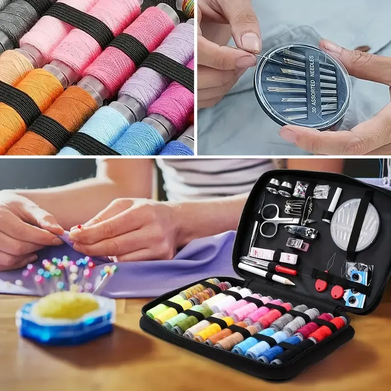 Large Sewing Kit Set 24-Colored Threads 30 Assorted Needles Multi-Tools 31×20.6cm for Home Repair Craft