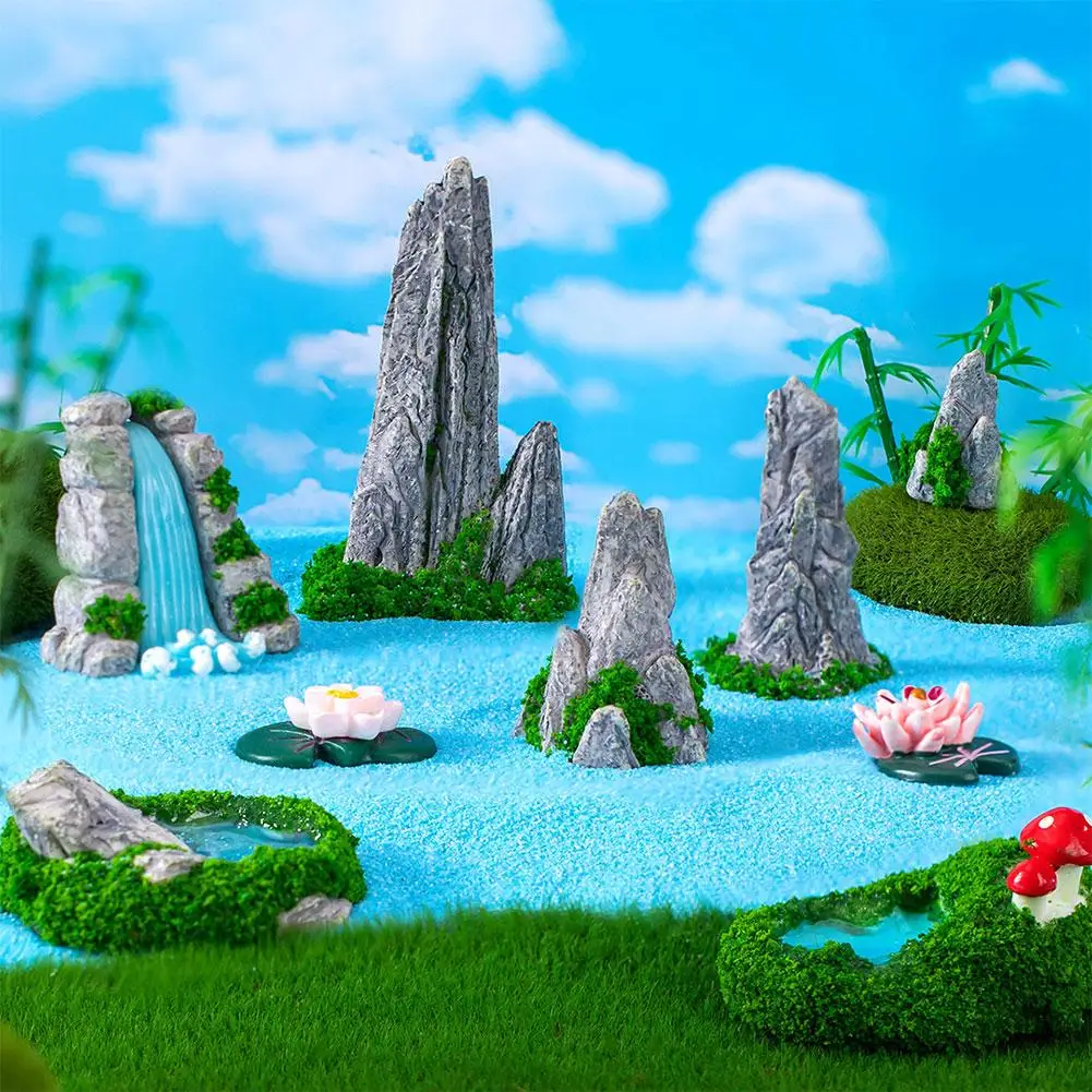 Creative Simulation Fake Mountain Waterfalls Micro Landscape Ornaments DIY Moss Horticultural Landscaping Home Accessories