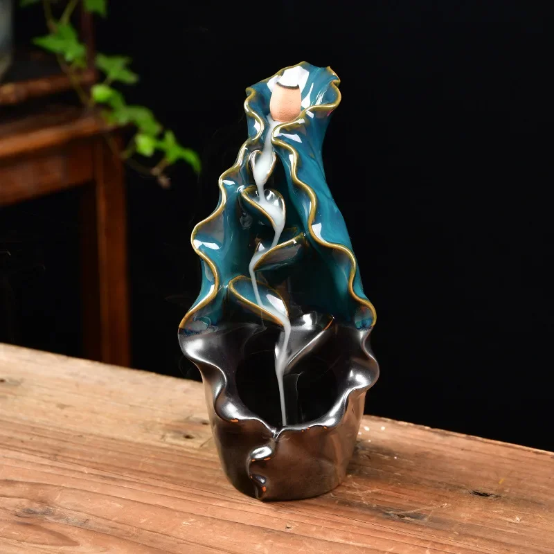 

Waterfall Leaf Ceramic Incense Backflow Censer Home Decor Holder Room Office Ornament