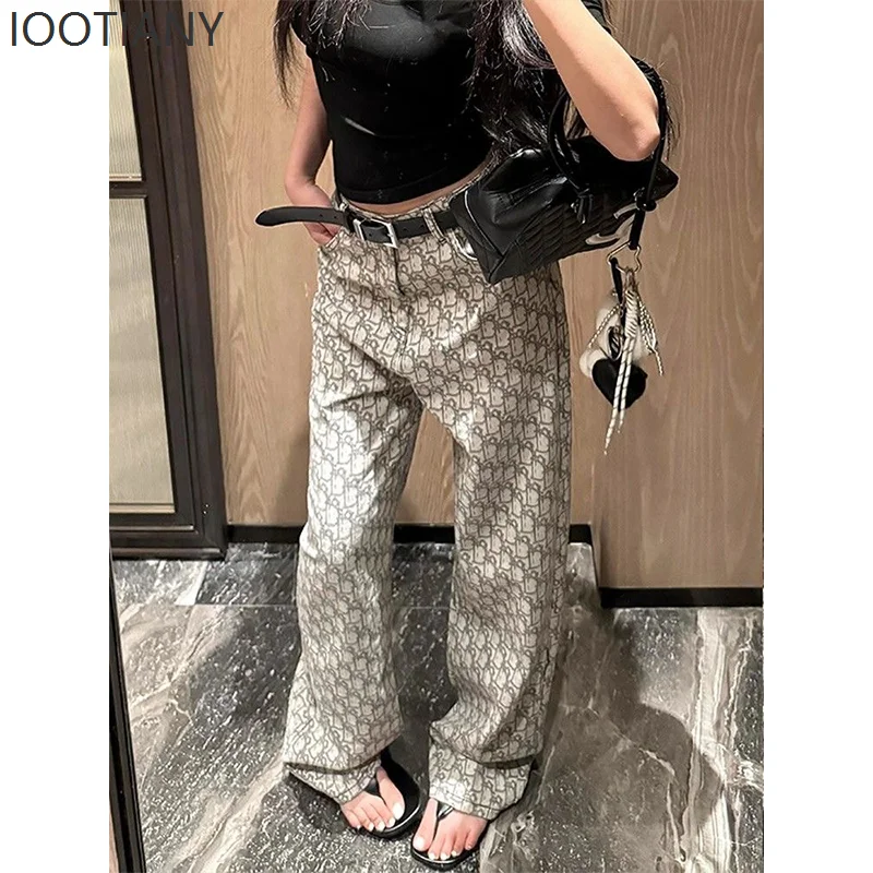 

Y2k Women's Baggy Pattern Jeans Harajuku Japanese 2000s Style Grey Denim Trousers Vintage Jean Long Pants Oversize Clothes