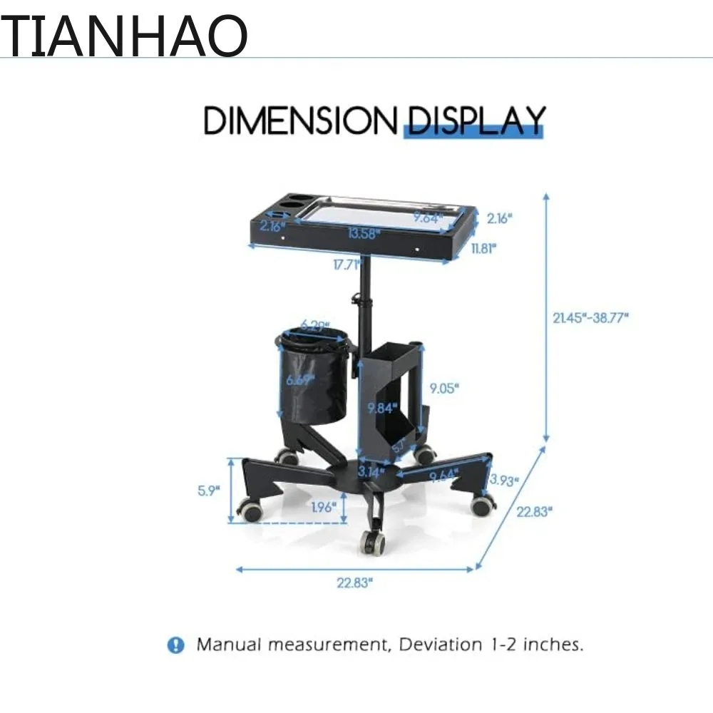 Salon Tray Cart Tattoo Tray Rolling Trolley Adjustable Height Salon Tray on Wheels Storage Utility Cart Mobile Instrument