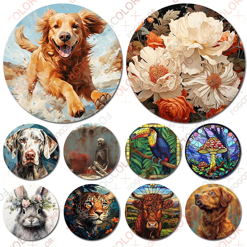 1pc 8x8inch(20x20cm) Round Aluminum Sign Golden Retriever Wreath Signs Metal Dog,Wreath Signs For Bedroom Living Room