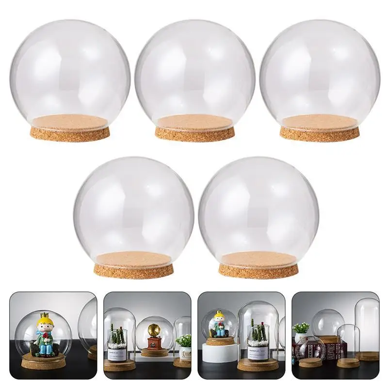 

5pcs Dome Glass Cover Cake Mini Flower Display Cloche Bell Jar Hood Immortal Plantplate Dessert Base Holder Box Terrarium Flower