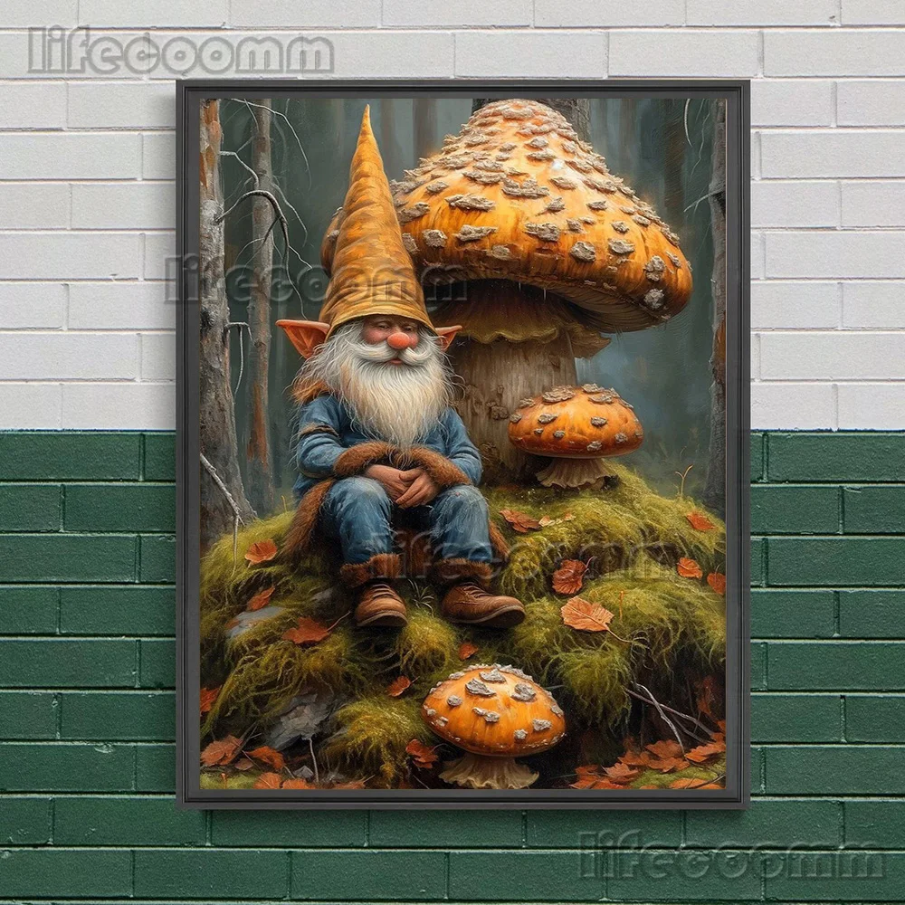 Cute Mushroom Goblin Wall Art Dark Fairy Canvas Painting Midnight Fairy Forest And Witchy Moon Art Poster Print Home Decoration