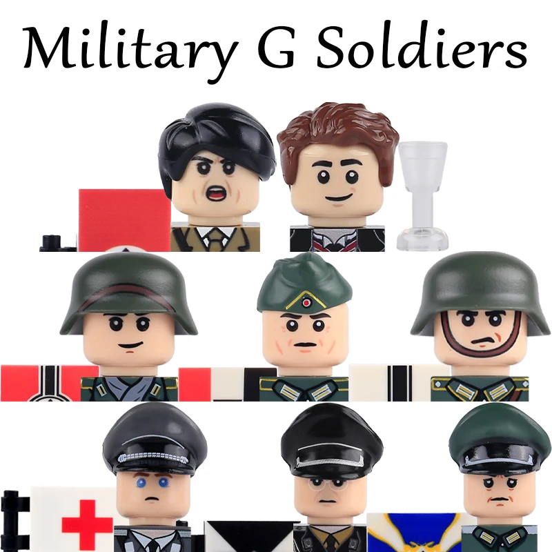 

WW2 Military Soldier Figure UV Building Blocks Naval Shore Troop Arms German Medical Officer Cap Flag MOC Accessories Bricks Toy
