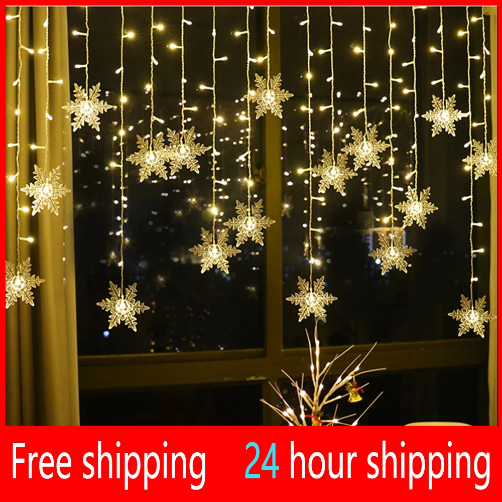 3.5M Christmas Lights Snowflake LED Fairy String Lights Curtain Garland Waterproof For Holiday Party Xmas Decoration 2025